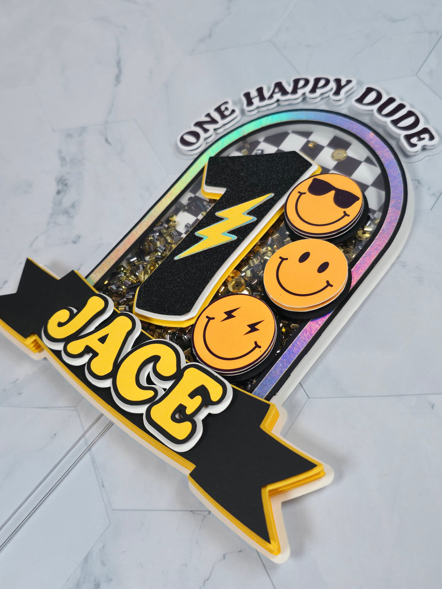 One Happy Dude Cake topper Shaker, One happy Dude birthday decorations, First Birthday Cake topper
