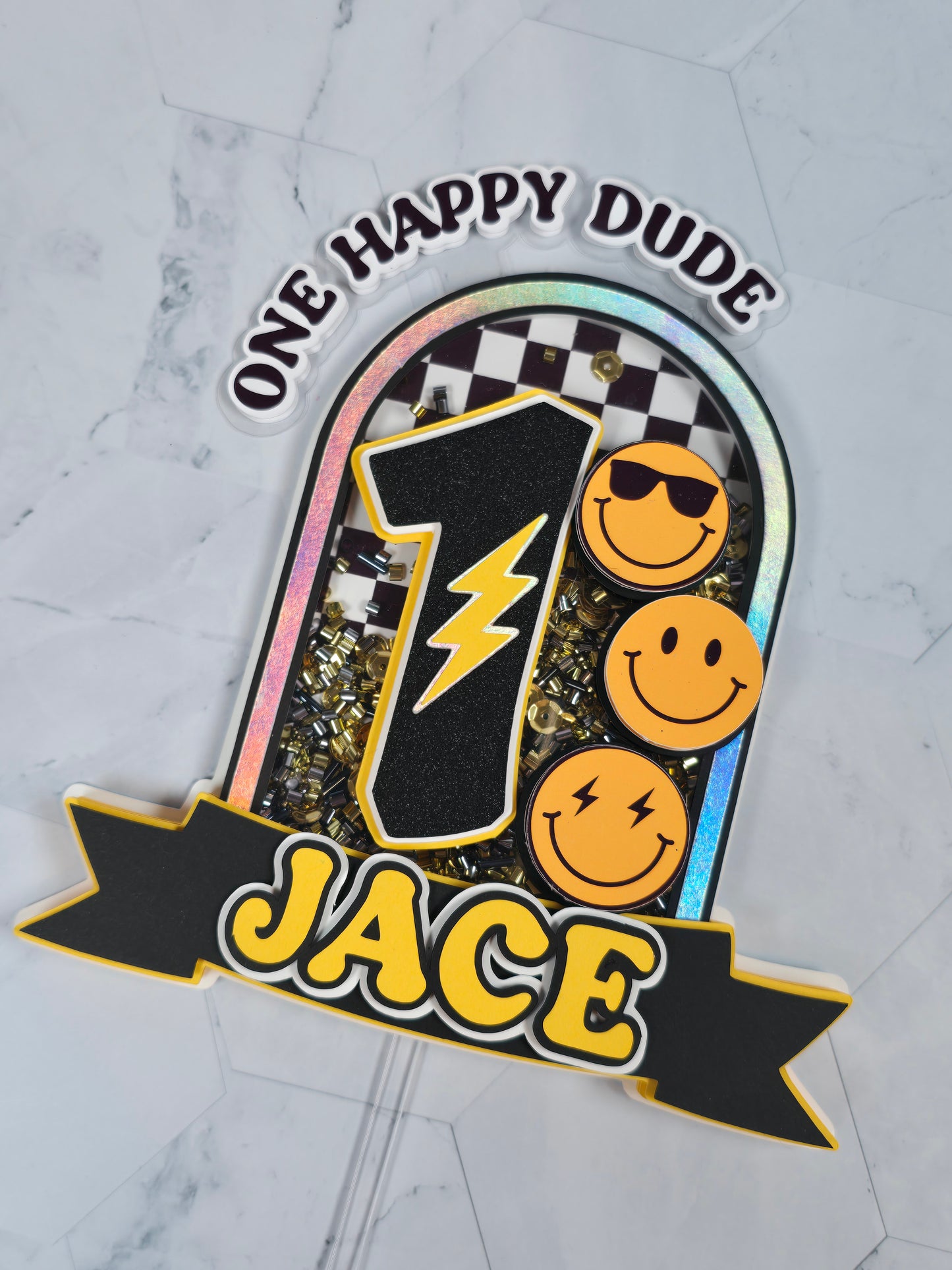 One Happy Dude Cake topper Shaker, One happy Dude birthday decorations, First Birthday Cake topper