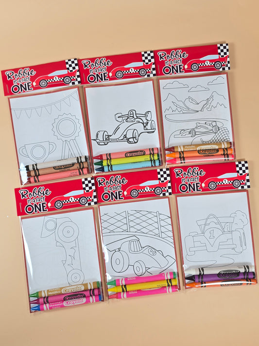 Race car coloring books Formula 1 coloring pages Race cars party favors fast one birthday theme party