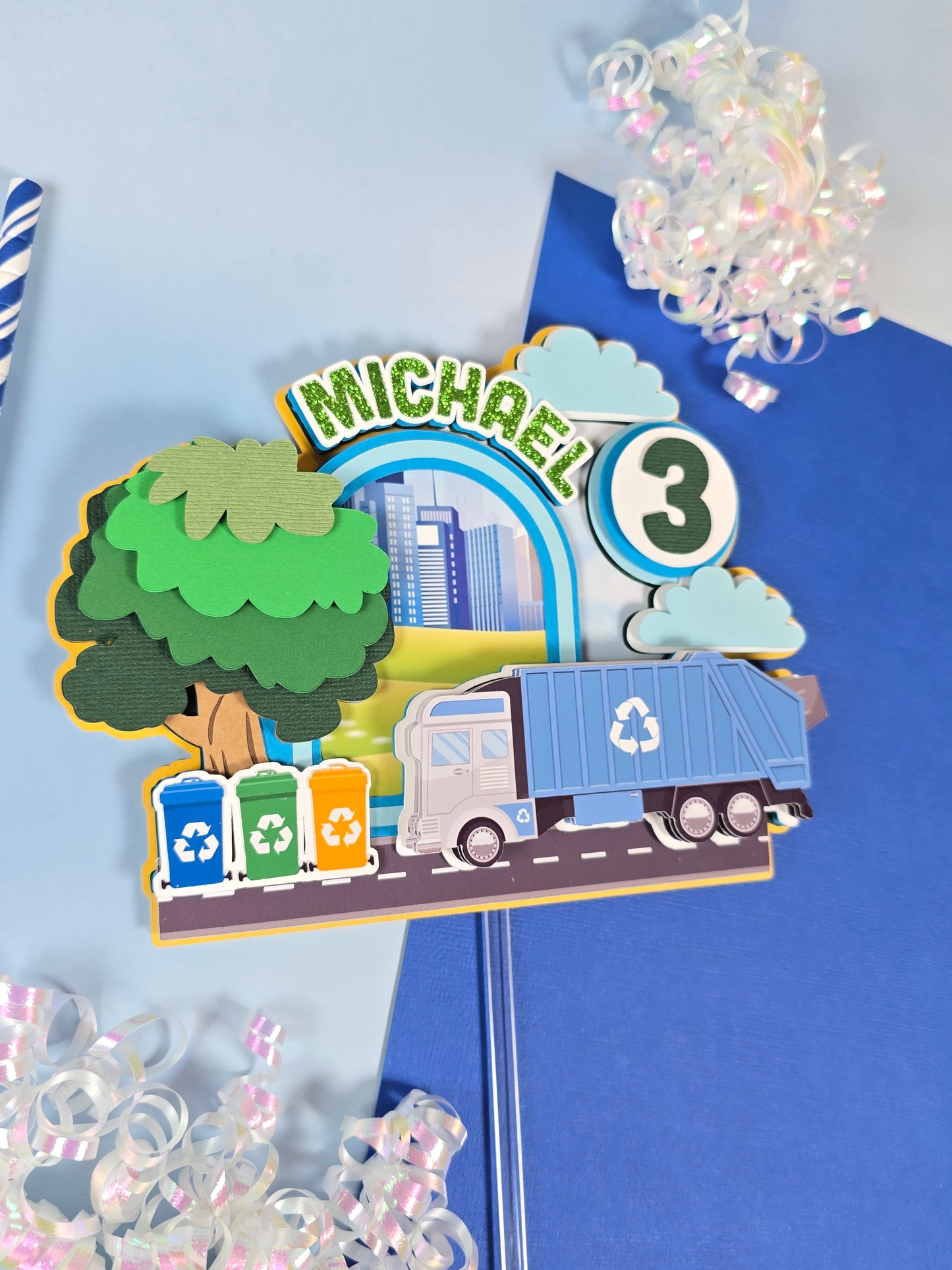 Garbage truck cake topper, Garbage truck party decor