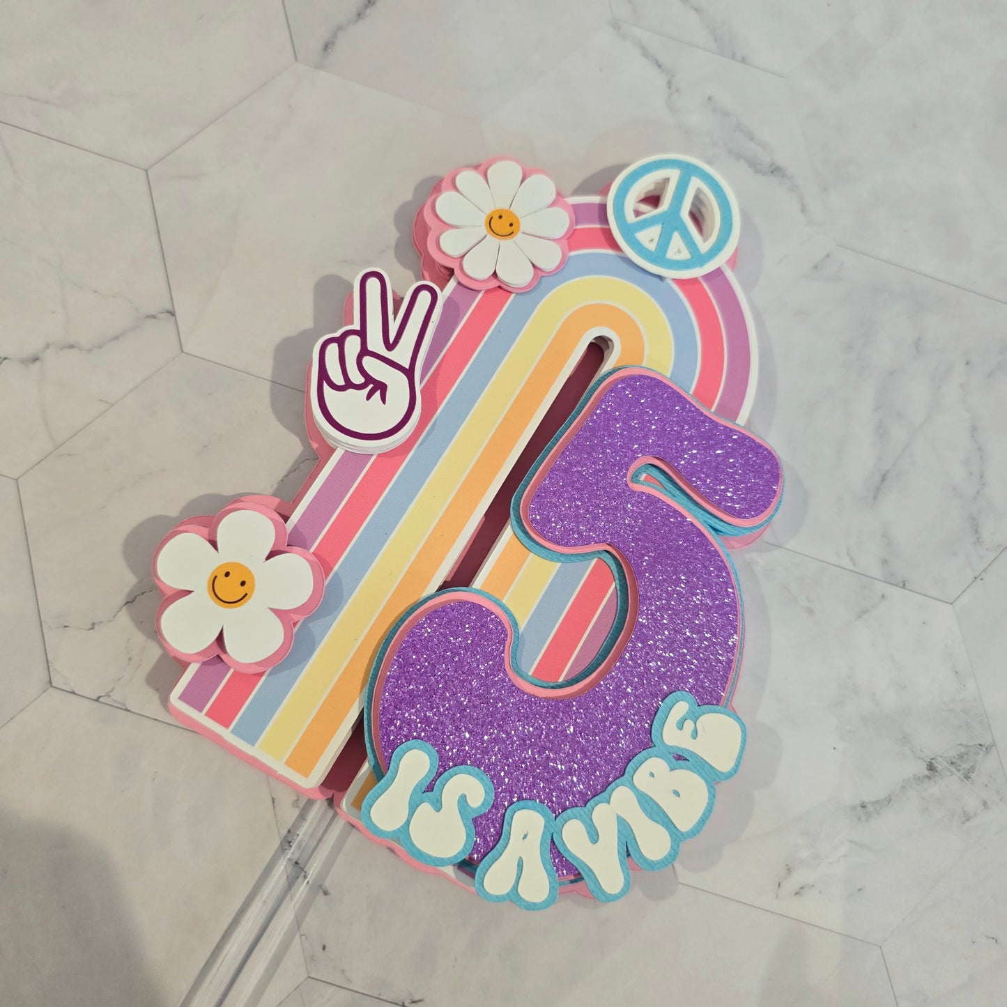 Groovy Rainbow Cake topper, 5 is a vibe Cake topper, five is a vibe cake topper