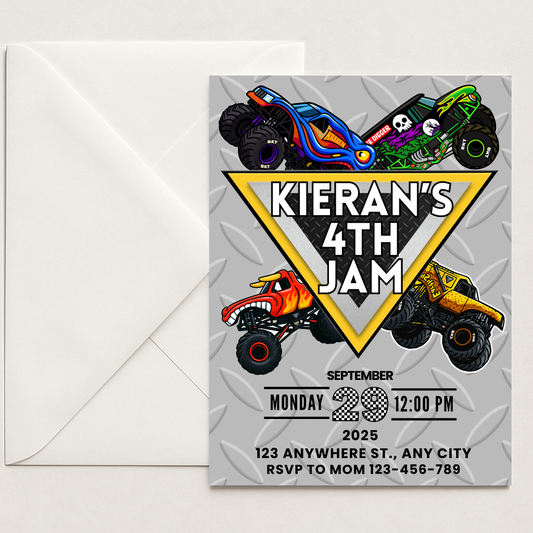 Monster Jam, Monster trucks Digital invitation - Editable Template in Canva
