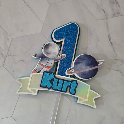 First trip to the moon Cake topper, Space birthday theme, Astronaut Cake topper