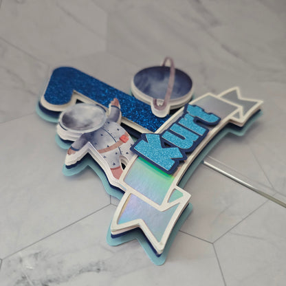First trip to the moon Cake topper, Space birthday theme, Astronaut Cake topper
