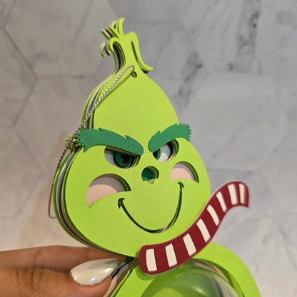 Grinch candy holder, Christmas Candy Holder with Refillable Ornament