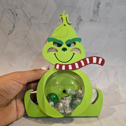 Grinch candy holder, Christmas Candy Holder with Refillable Ornament