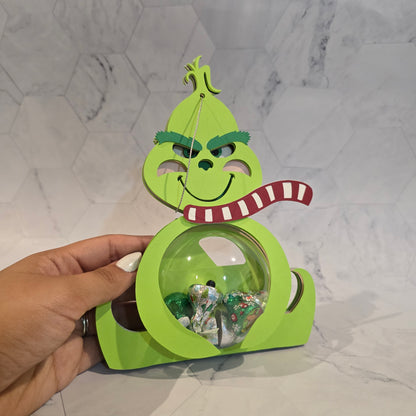 Grinch candy holder, Christmas Candy Holder with Refillable Ornament