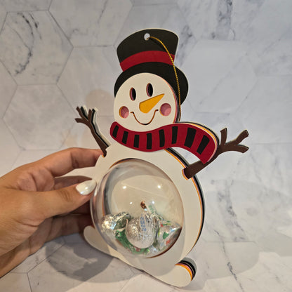 Snowman candy holder, Christmas Candy Holder with Refillable Ornament