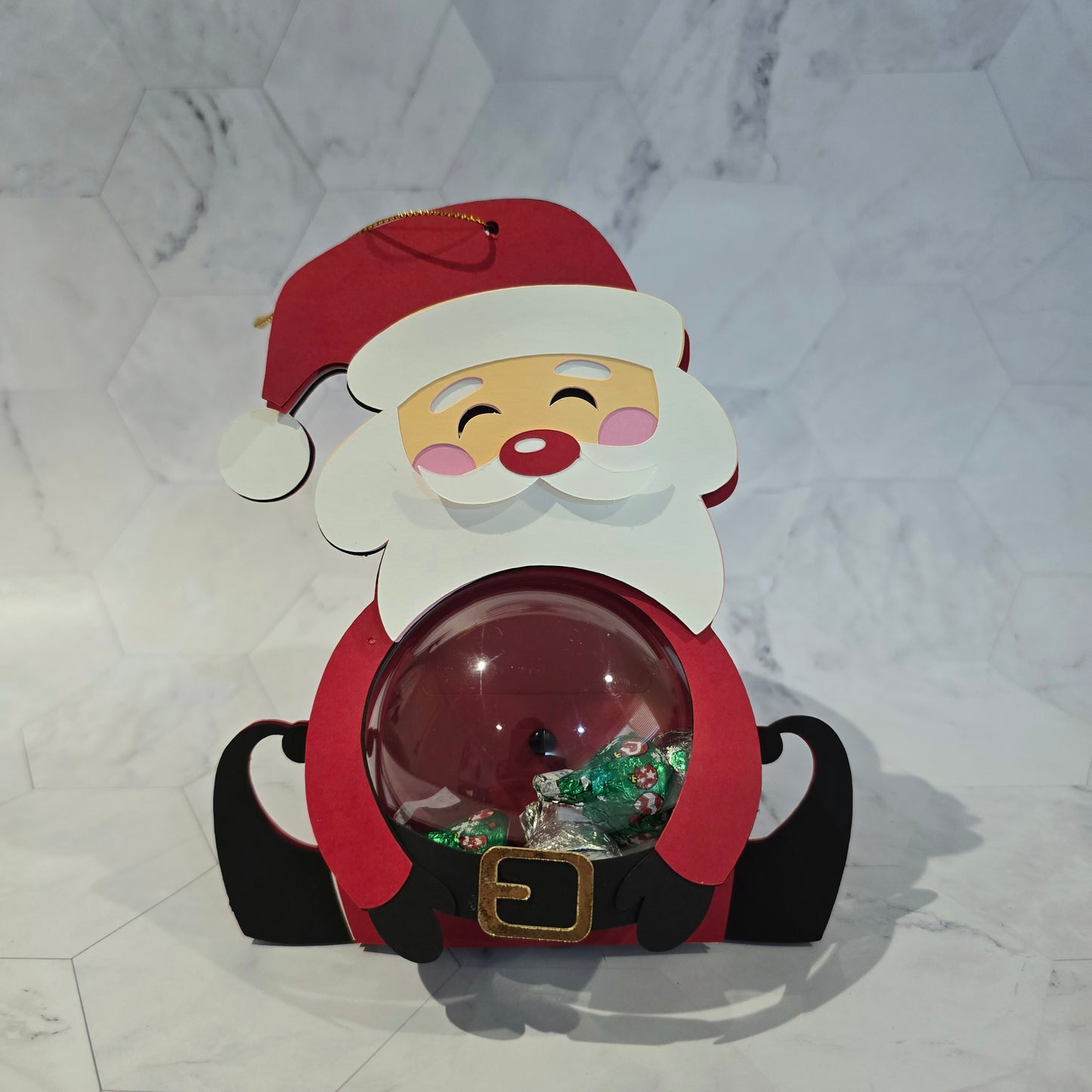 Santa Christmas candy holder. Christmas Candy Holder with Refillable Ornament