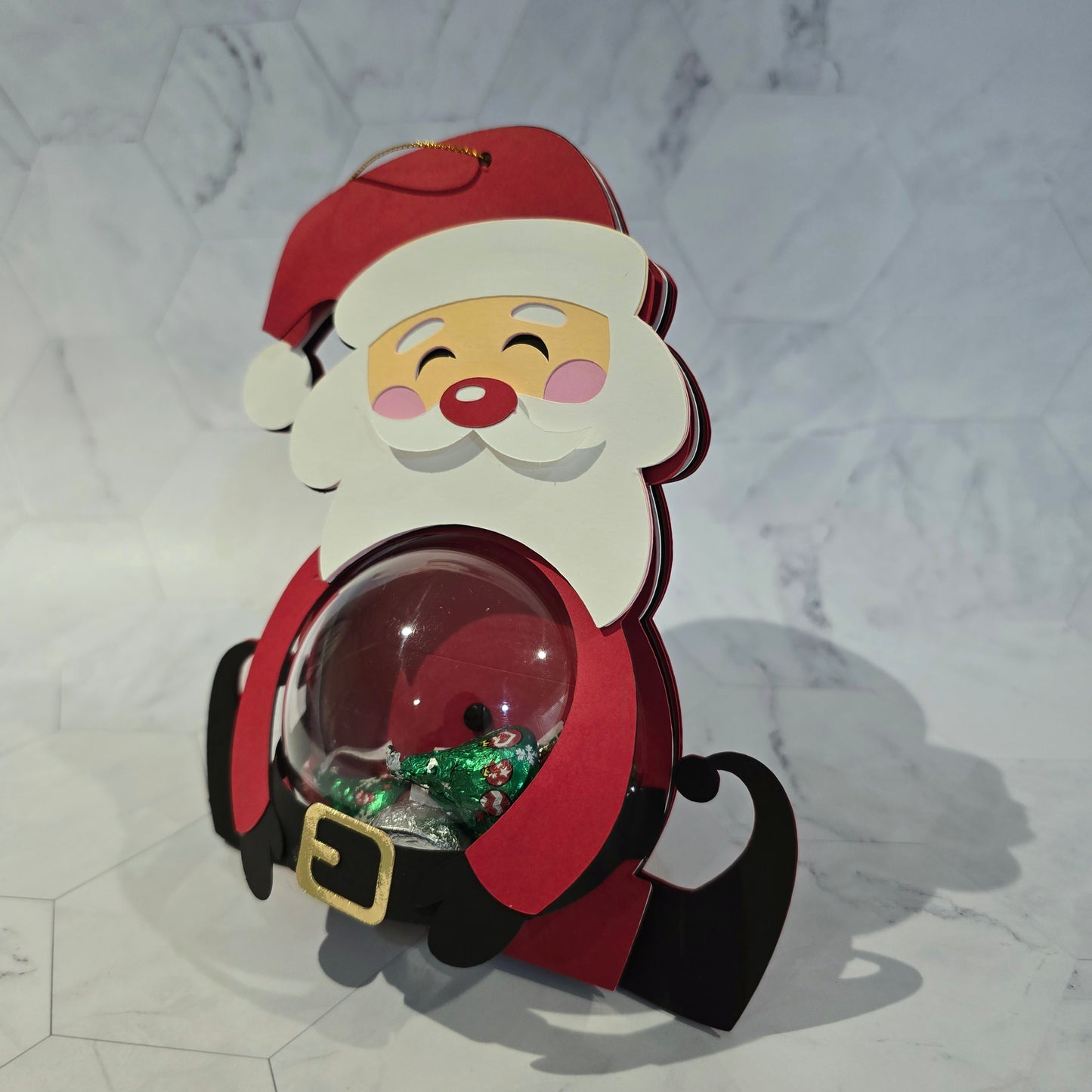 Santa Christmas candy holder. Christmas Candy Holder with Refillable Ornament