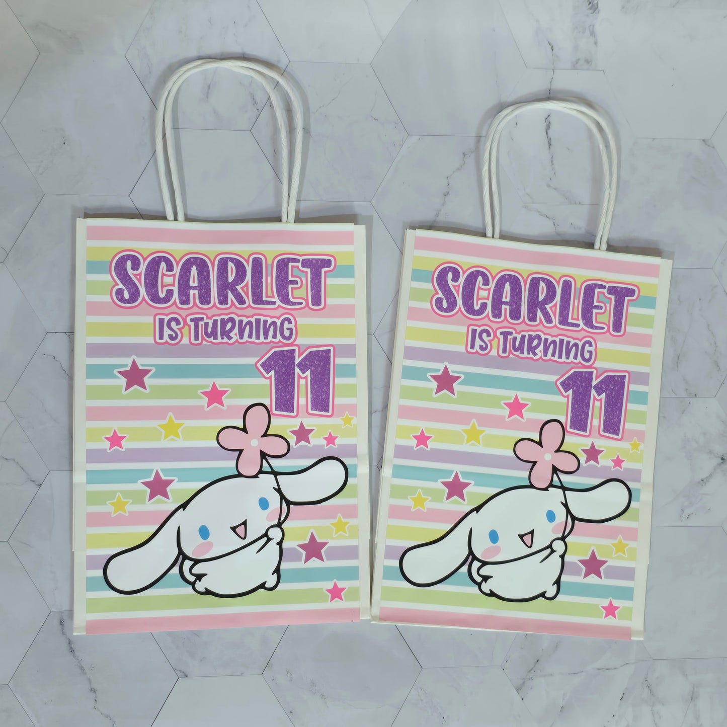 Cinnamon roll Goodie bags, Sanrio gody bags, Cinnamon roll party theme