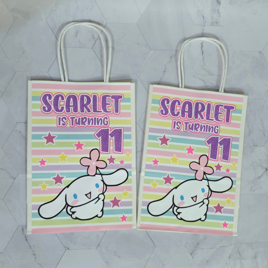 Cinnamon roll Goodie bags, Sanrio gody bags, Cinnamon roll party theme
