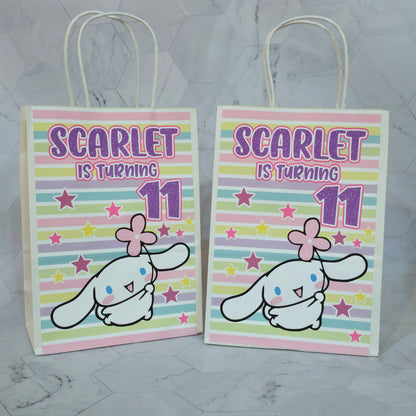 Cinnamon roll Goodie bags, Sanrio gody bags, Cinnamon roll party theme