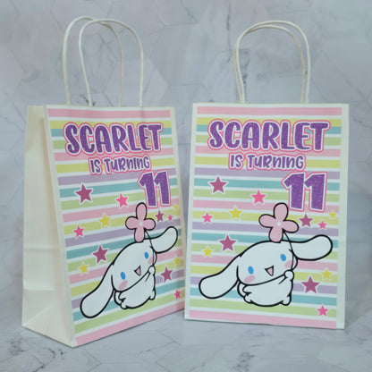 Cinnamon roll Goodie bags, Sanrio gody bags, Cinnamon roll party theme