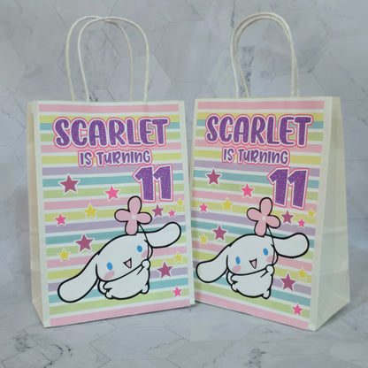 Cinnamon roll Goodie bags, Sanrio gody bags, Cinnamon roll party theme