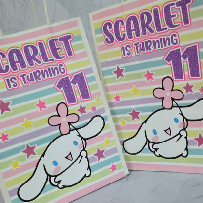 Cinnamon roll Goodie bags, Sanrio gody bags, Cinnamon roll party theme