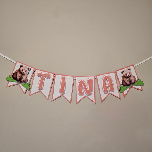 Brown bear banner, Teddy bear theme banner, Bear party decoration, Brown bear banner