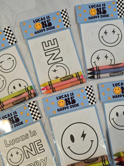 Blue One happy dude coloring books, One happy dude coloring pages, One happy dude party favors