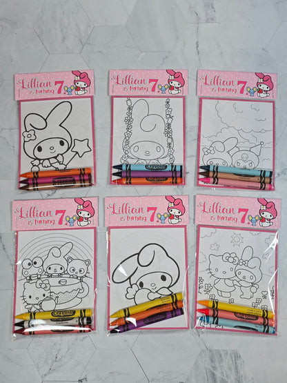 My Melody coloring books, My Melody coloring pages, My Melody party favors