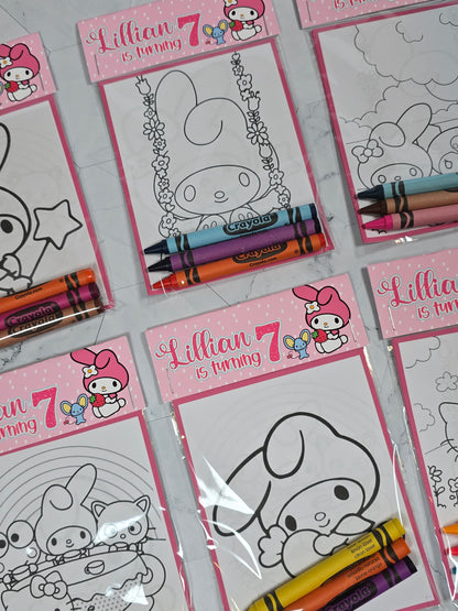 My Melody coloring books, My Melody coloring pages, My Melody party favors