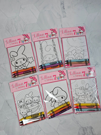 My Melody coloring books, My Melody coloring pages, My Melody party favors