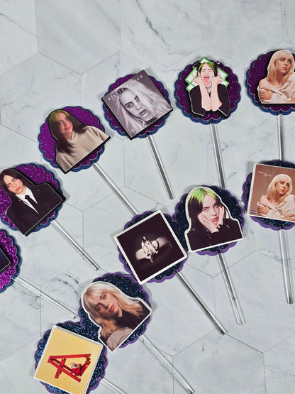 Billie Eilish Cupcake Topper Blue and Purple, Billie Eilish cupcake decor, Billie Eilish birthday