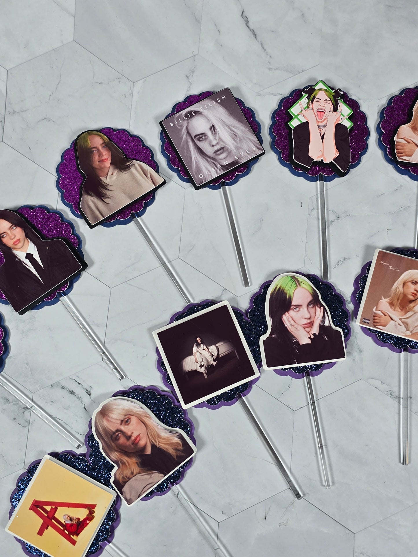 Billie Eilish Cupcake Topper Blue and Purple, Billie Eilish cupcake decor, Billie Eilish birthday