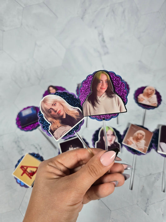Billie Eilish Cupcake Topper Blue and Purple, Billie Eilish cupcake decor, Billie Eilish birthday