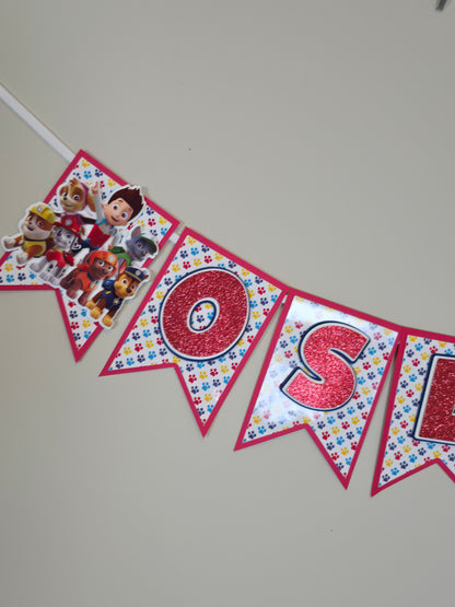 Red Paw Patrol banner, Paw Patrol theme banner, Paw Patrol party decoration