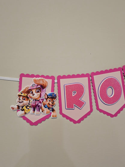 Paw Patrol Girly banner, Paw Patrol theme banner, Paw Patrol party decoration