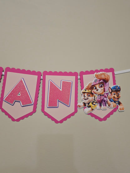 Paw Patrol Girly banner, Paw Patrol theme banner, Paw Patrol party decoration