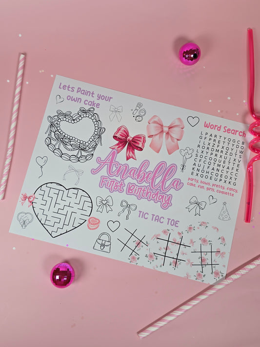 Girls wanna be ONE Birthday Placemats with Fun Activities – Custom Name & Age