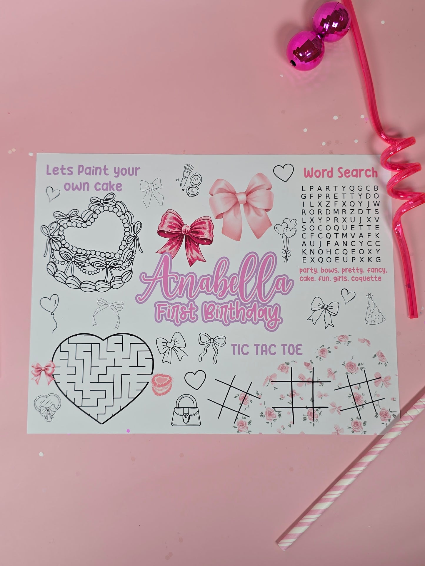 Girls wanna be ONE Birthday Placemats with Fun Activities – Custom Name & Age