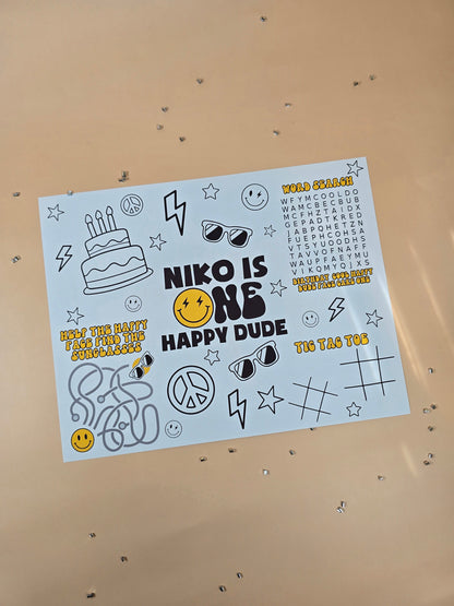 One Happy Dude Birthday Activity Placemats – Personalized Set of 10, Custom One Happy Dude Themed Placemats for Kids’ Birthday