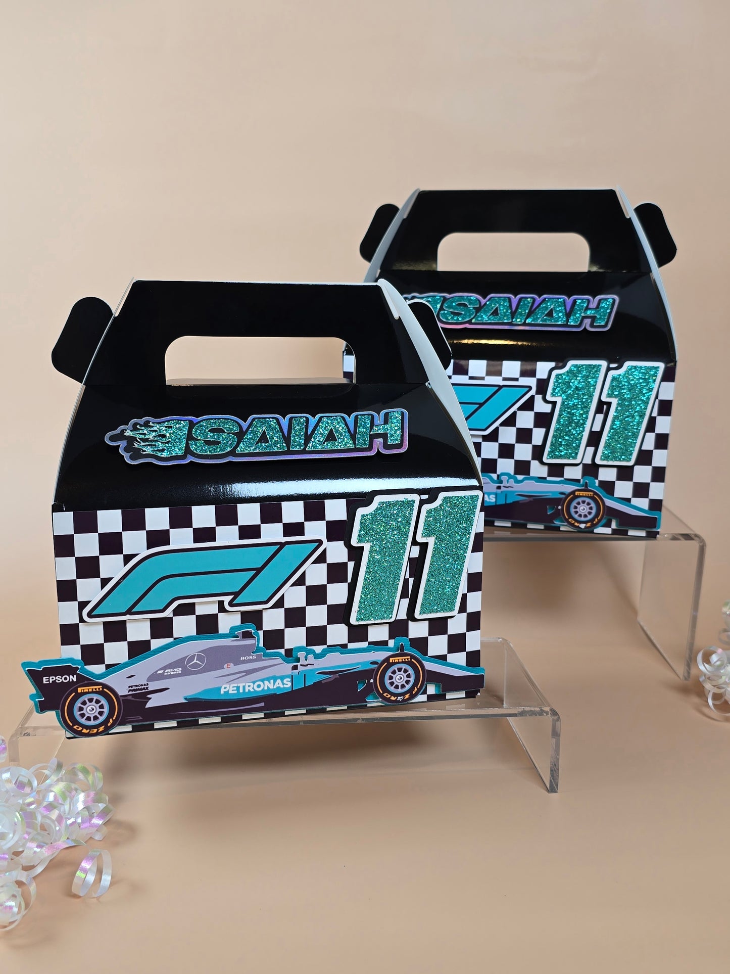 Race Cars Gable boxes, Formula 1 party favors , Mercedes birthday