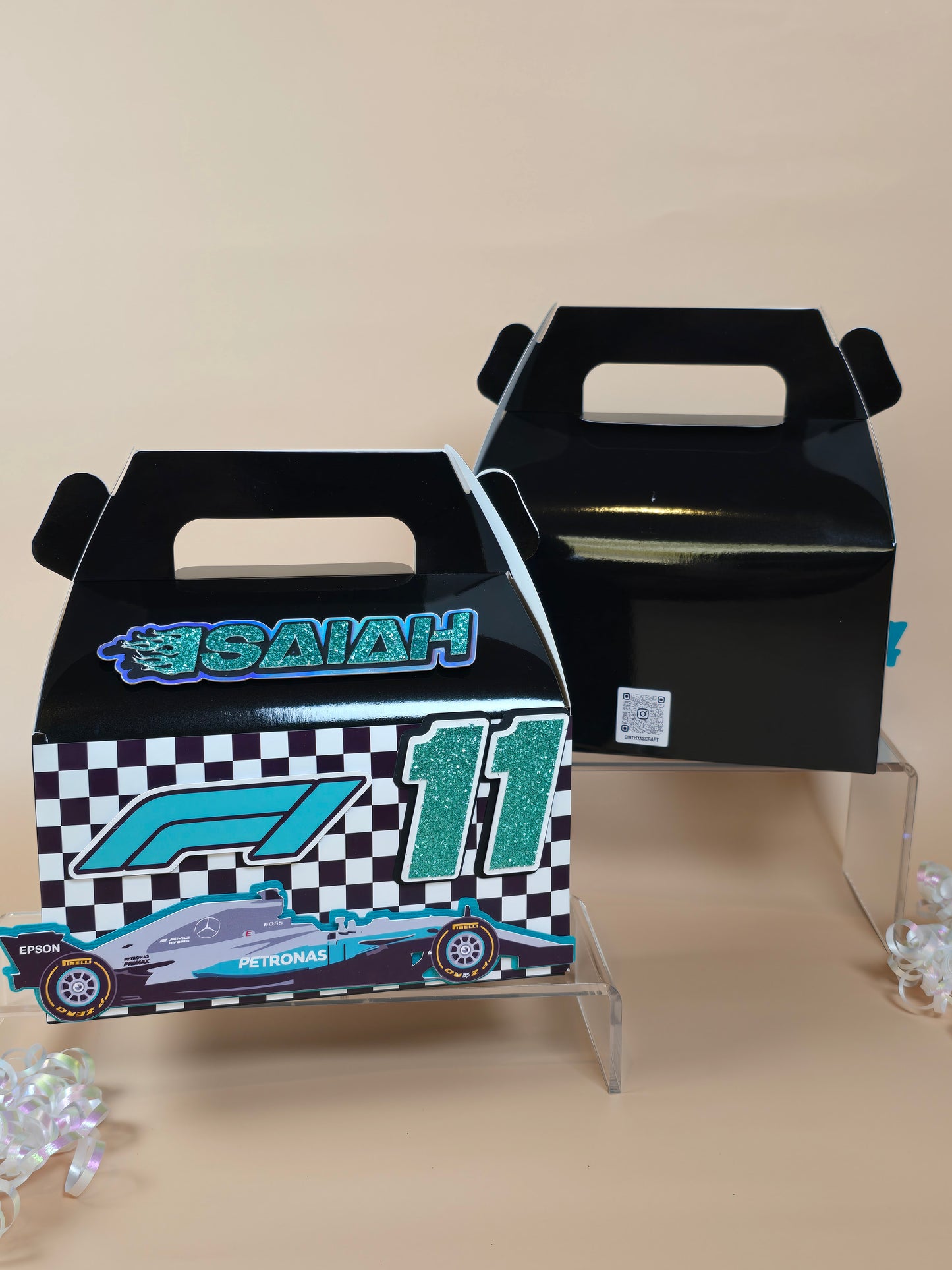 Race Cars Gable boxes, Formula 1 party favors , Mercedes birthday