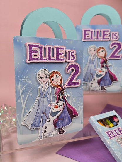 Ice princess coloring suite case + stickers, Enchanted Ice party favors, Magical snowland princess coloring
