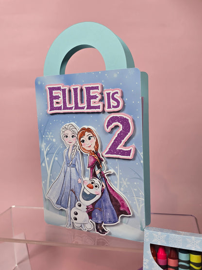 Ice princess coloring suite case + stickers, Enchanted Ice party favors, Magical snowland princess coloring