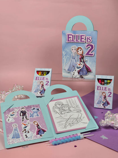 Ice princess coloring suite case + stickers, Enchanted Ice party favors, Magical snowland princess coloring
