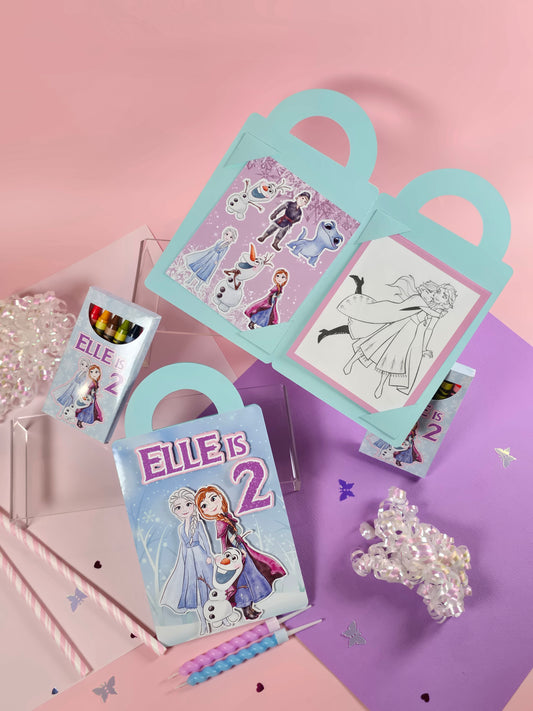 Ice princess coloring suite case + stickers, Enchanted Ice party favors, Magical snowland princess coloring