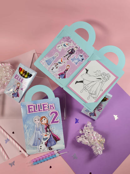 Ice princess coloring suite case + stickers, Enchanted Ice party favors, Magical snowland princess coloring