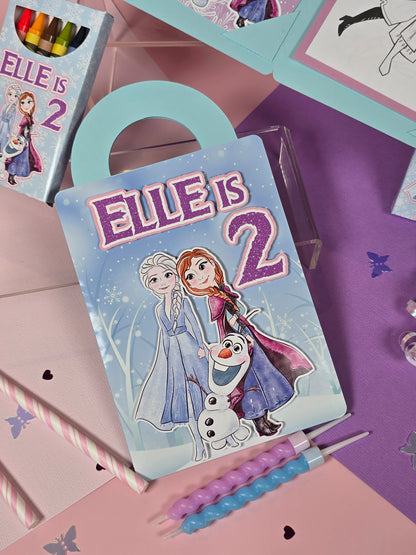 Ice princess coloring suite case + stickers, Enchanted Ice party favors, Magical snowland princess coloring
