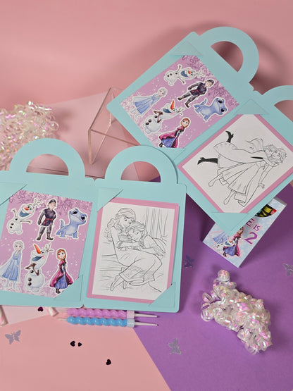 Ice princess coloring suite case + stickers, Enchanted Ice party favors, Magical snowland princess coloring