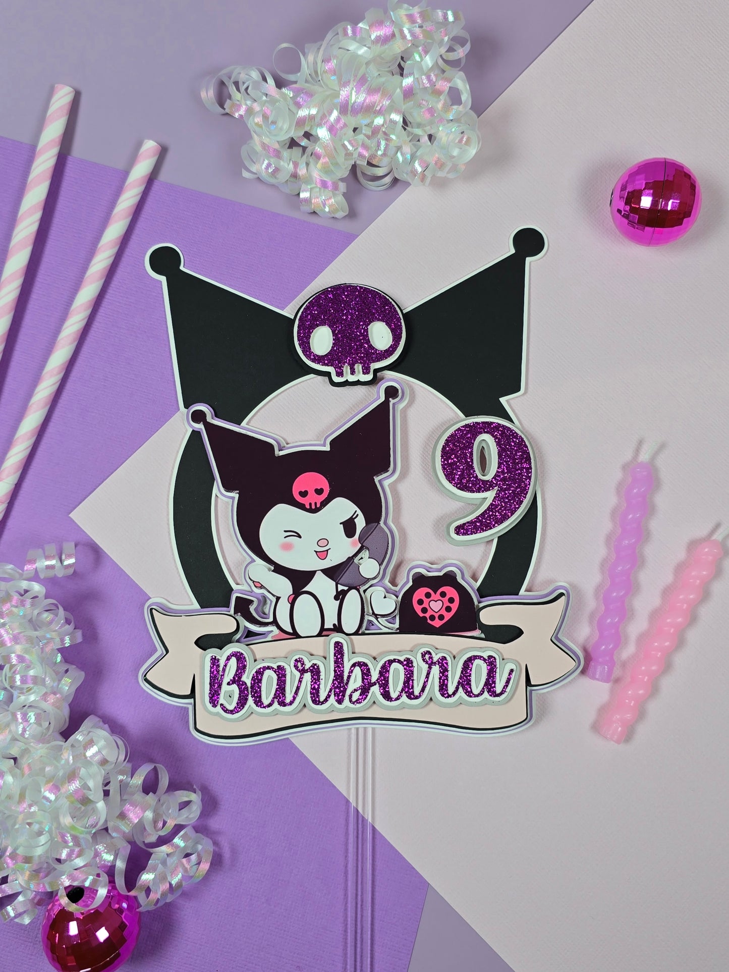 Kuromi Cake topper, Kuromi topper, Kuromi party theme, Kuromi birthday