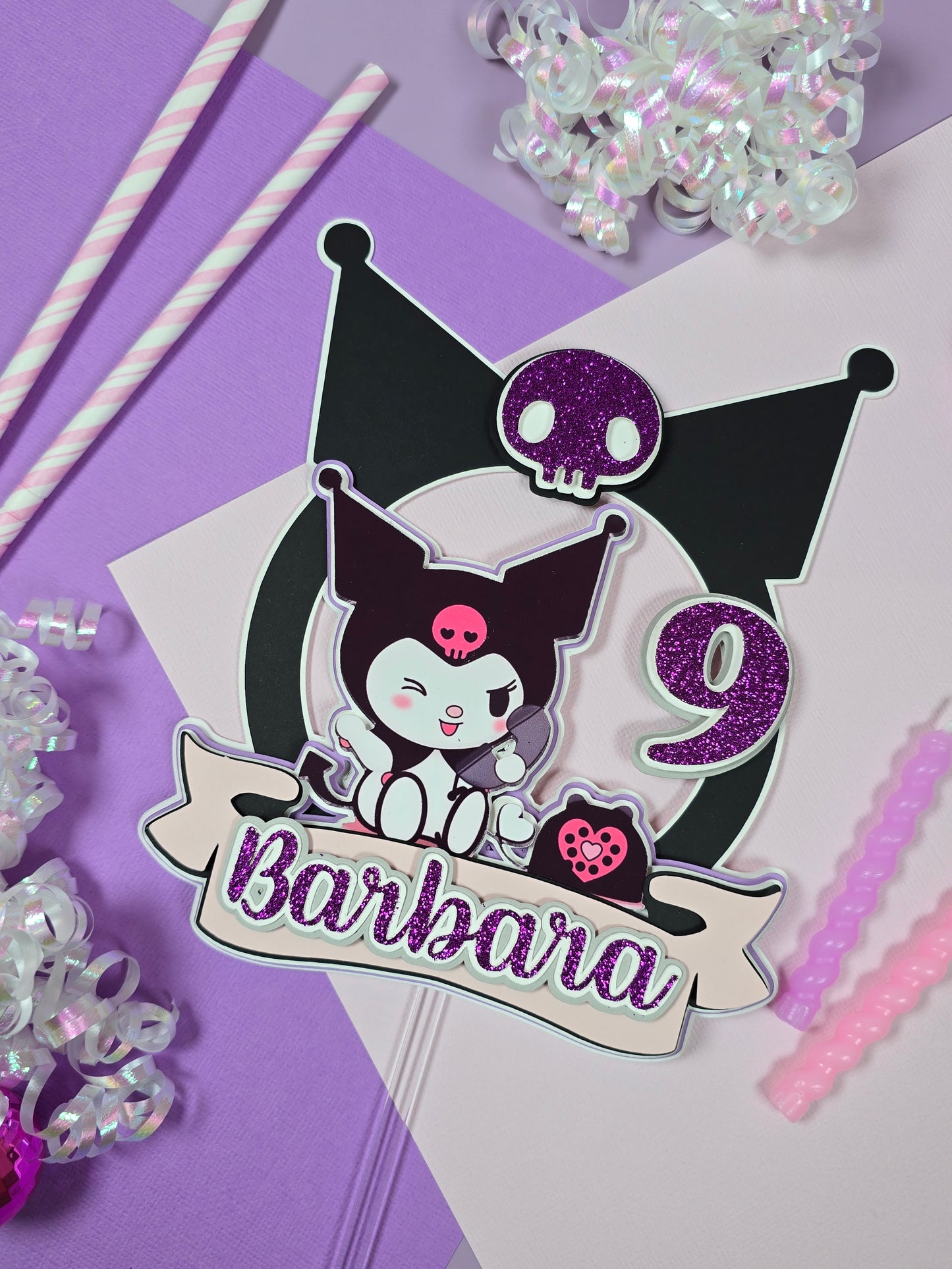Kuromi Cake topper, Kuromi topper, Kuromi party theme, Kuromi birthday
