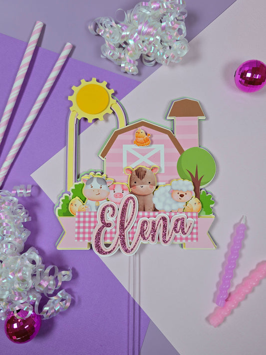 Girl Farm Animals Cake topper, farm animals cake topper