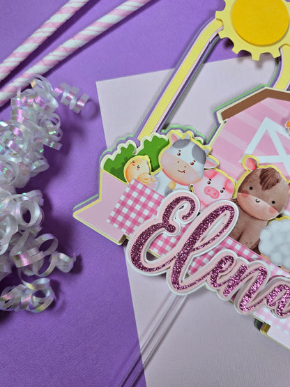 Girl Farm Animals Cake topper, farm animals cake topper