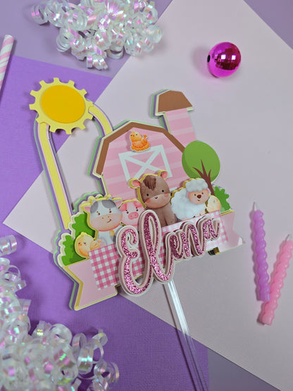 Girl Farm Animals Cake topper, farm animals cake topper
