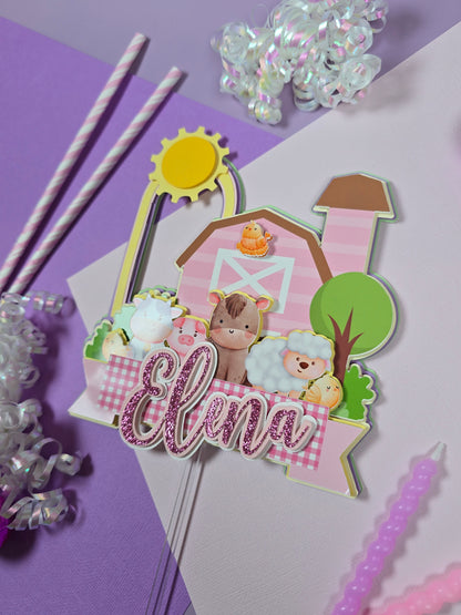 Girl Farm Animals Cake topper, farm animals cake topper