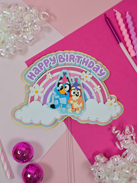 Rainbow Bluey Cake topper, Bluey theme party, Bluey party theme